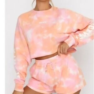 Sarah's Day X White Fox Active Terry Crop Cali Babe Sweatshirt Sz S Pink Orange
